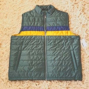 Mens green/ yellow-blue stripe sonoma puffer vest xl